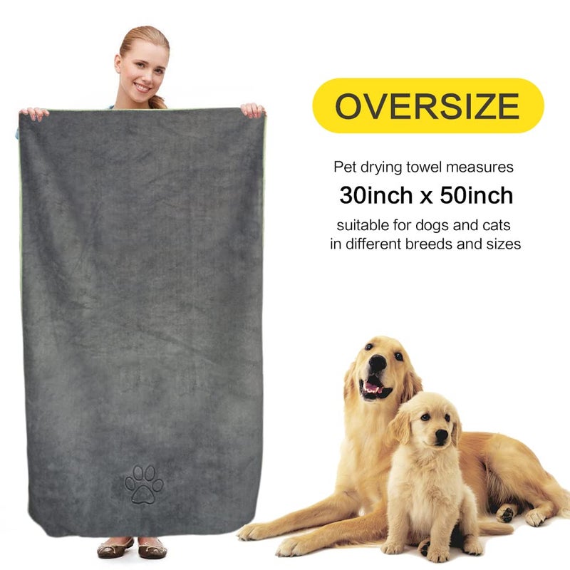 KinHwa Dog Towel Super Absorbent Microfiber Dog Drying Towel Soft Pet Bath Towel for All Dogs and Cats with Embroidered Paw Print 30inch x 50inch Gray - Image 2